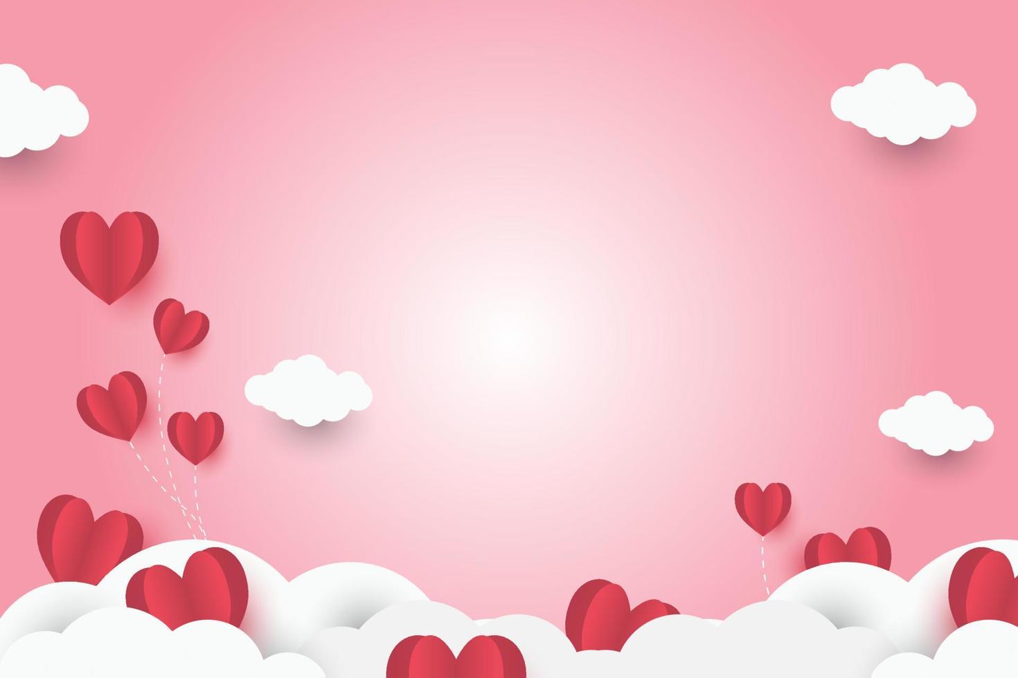 rotes herz auf rosa papier abstrakter hintergrund mit himmel und liniendesign für valentinstagfestival, muttertag, posterherz, banner, geschenkkarte. Vektor-Illustration. Papierkunststil. vektor
