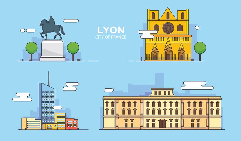 Lyon landmärke byggnad stad vektor illustration