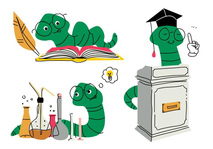 Buch Wurm Cartoon Doodle Vektor-Illustration vektor