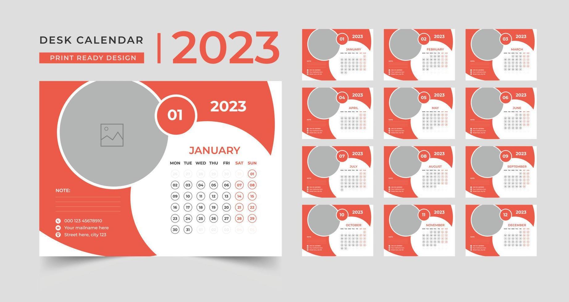 modern ny år kalender mall, uppsättning skrivbord kalender 2023 mall kreativ design vektor