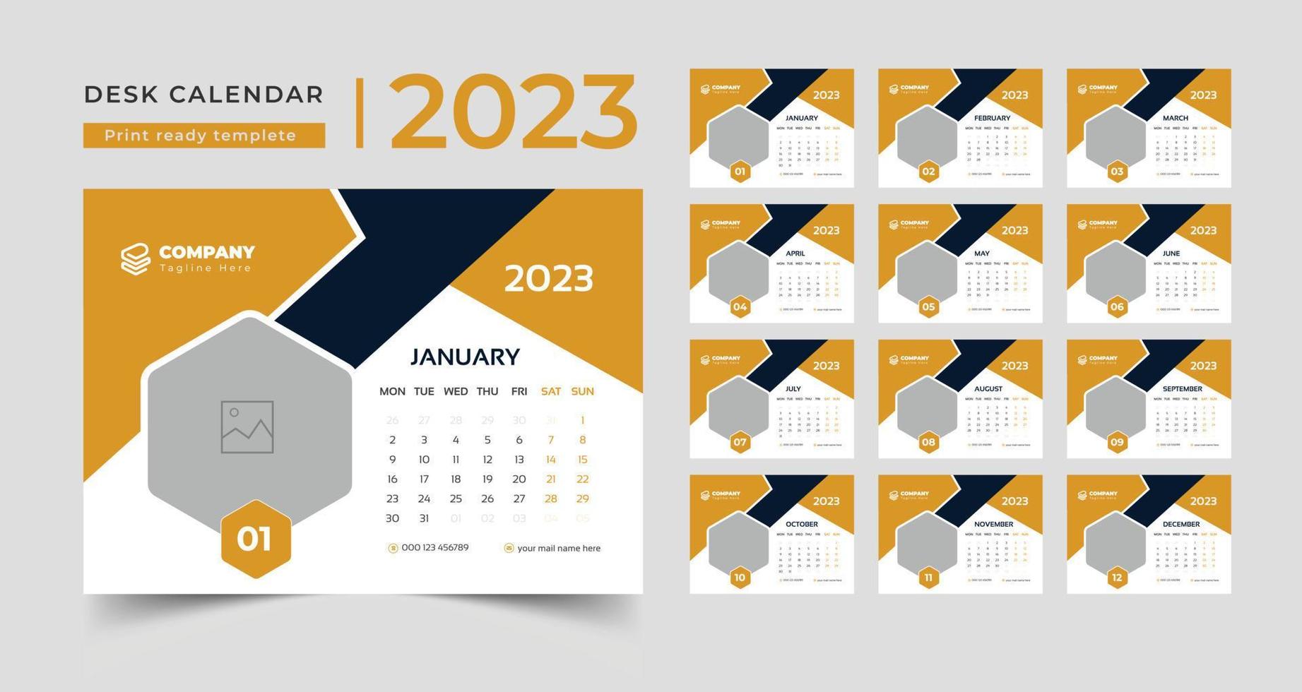 modern ny år kalender mall, uppsättning skrivbord kalender 2023 mall kreativ design vektor