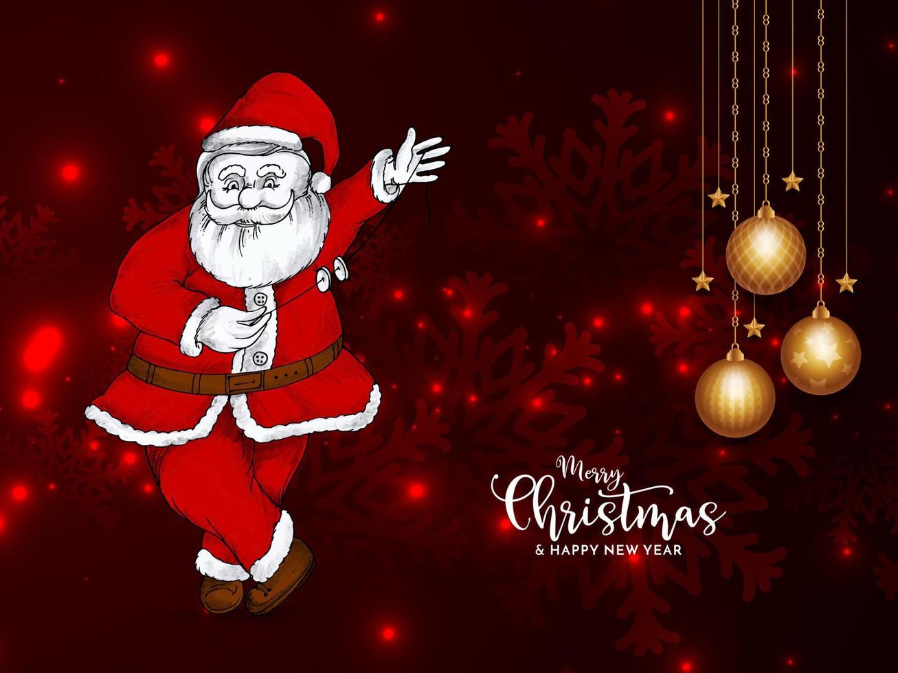 frohes weihnachtsfest leuchtend roter bokeh hintergrund mit weihnachtsmann vektor