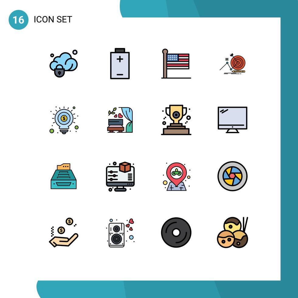 modern uppsättning av 16 platt Färg fylld rader och symboler sådan som seo aning stater fokus Framgång redigerbar kreativ vektor design element