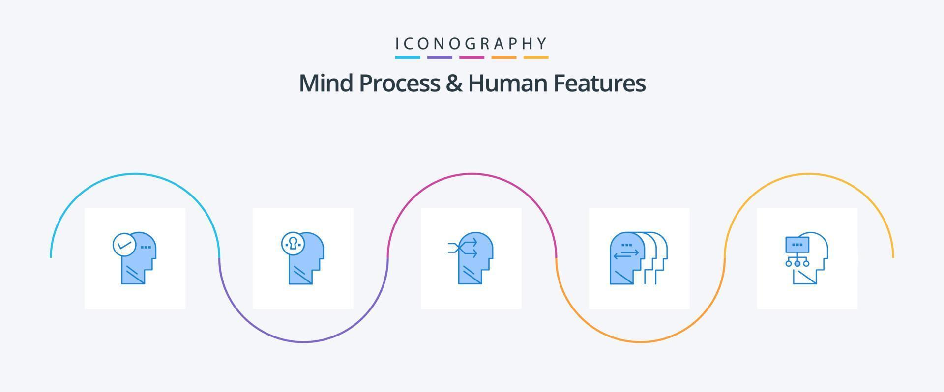 sinne bearbeta och mänsklig funktioner blå 5 ikon packa Inklusive planera. sinne. tror. charaktere. tänkande vektor