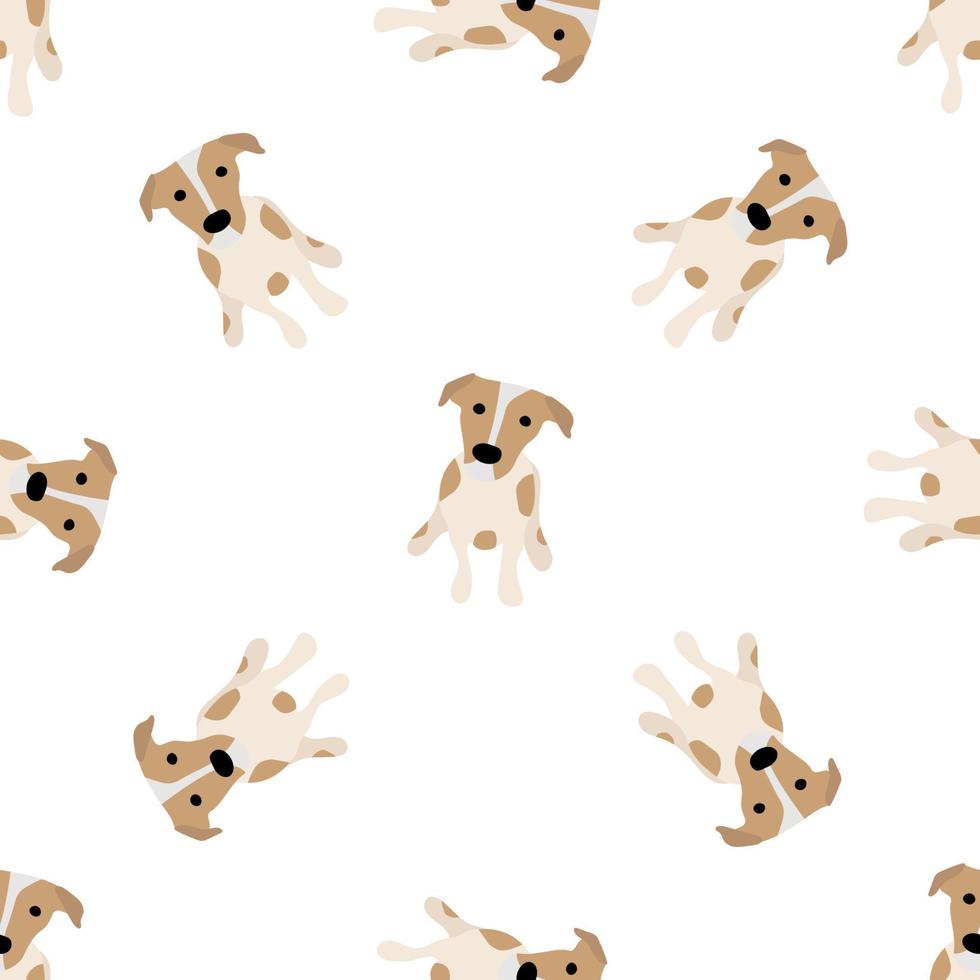 süße hunde jack russell terrier. lustige Tiere. Vektor handgezeichnetes nahtloses Muster. perfekt für baby, kinderbekleidung, druckdesign, textil. weißer Hintergrund.