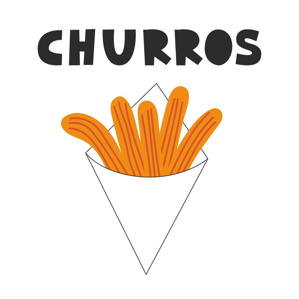 traditionell spanska och mexikansk churros. latin amerikan kök munkar i en packa. vektor platt illustration.