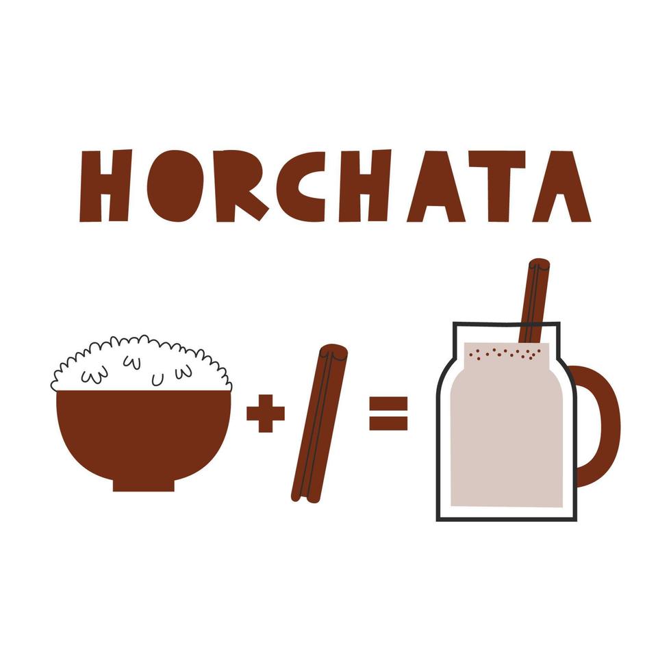 traditionelles mexikanisches und spanisches getränk horchata. Reis-Zimt-Getränk in Mason-Glas-Becher-Formel. flache vektorillustration. vektor