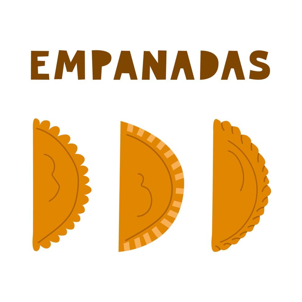 mexikansk, spanska, latin amerikan empanadas. traditionell bakverk, fylld pajer av annorlunda formulär. vektor platt illustration.