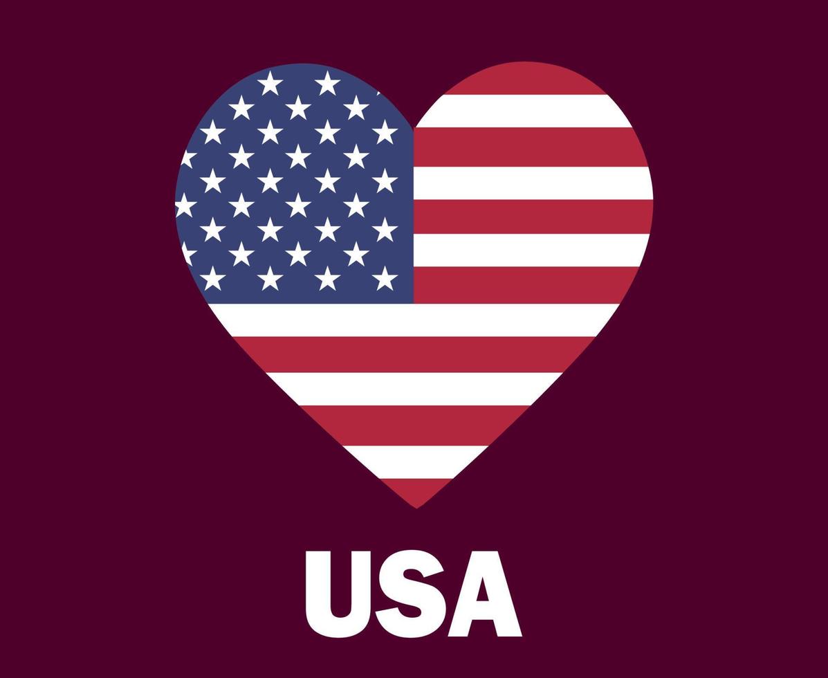US-Flagge Herz mit Namen Symbol Design Nordamerika Fußball Finale Vektor nordamerikanische Länder Fußballmannschaften Illustration