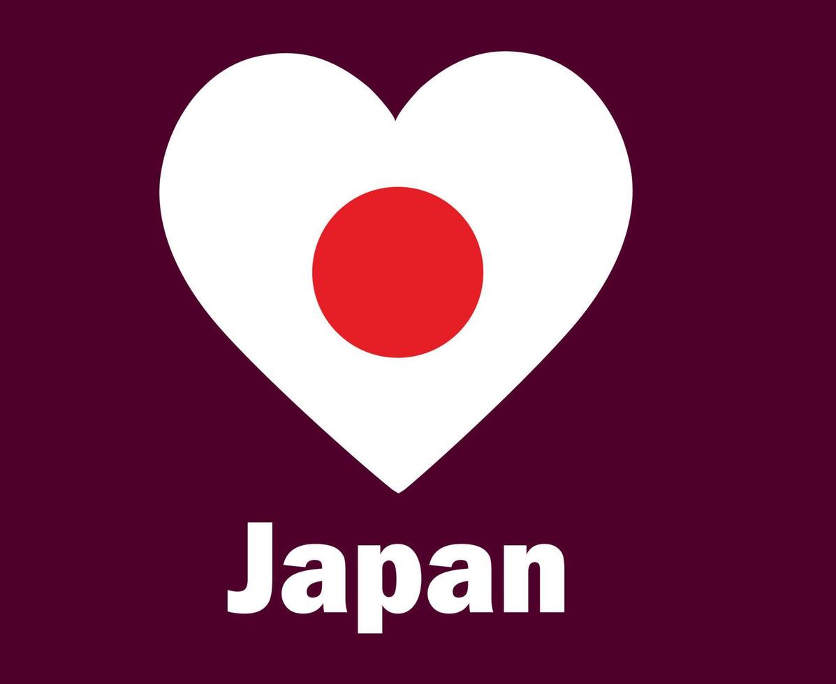 japan flagga hjärta med namn symbol design Asien fotboll slutlig vektor asiatisk länder fotboll lag illustration