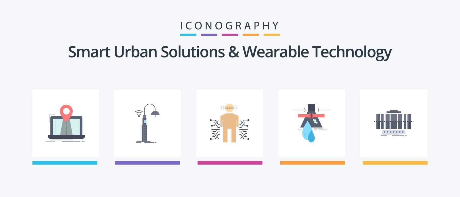 Smart Urban Solutions und Wearable Technology Flat 5 Icon Pack inklusive Erkennung. chemisch. schlau. Wissenschaft. Daten. kreatives Symboldesign vektor