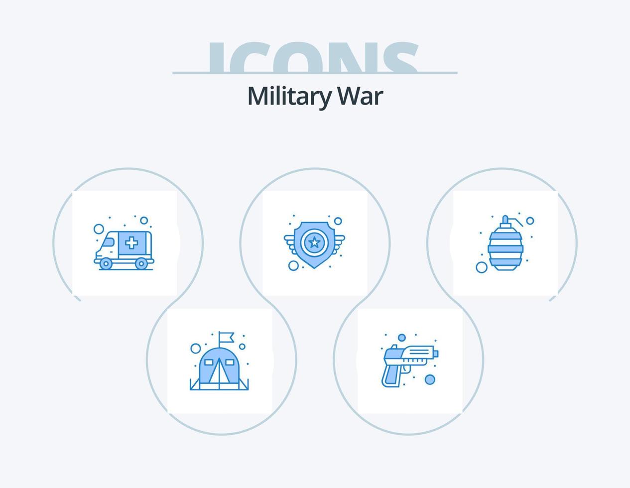 Militärkrieg blau Icon Pack 5 Icon Design. Waffe. Schild. Ambulanz. Stern. Heer vektor