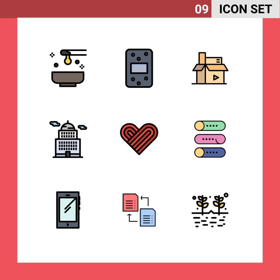 uppsättning av 9 modern ui ikoner symboler tecken för hjärta regering innehåll byggnad publishing redigerbar vektor design element