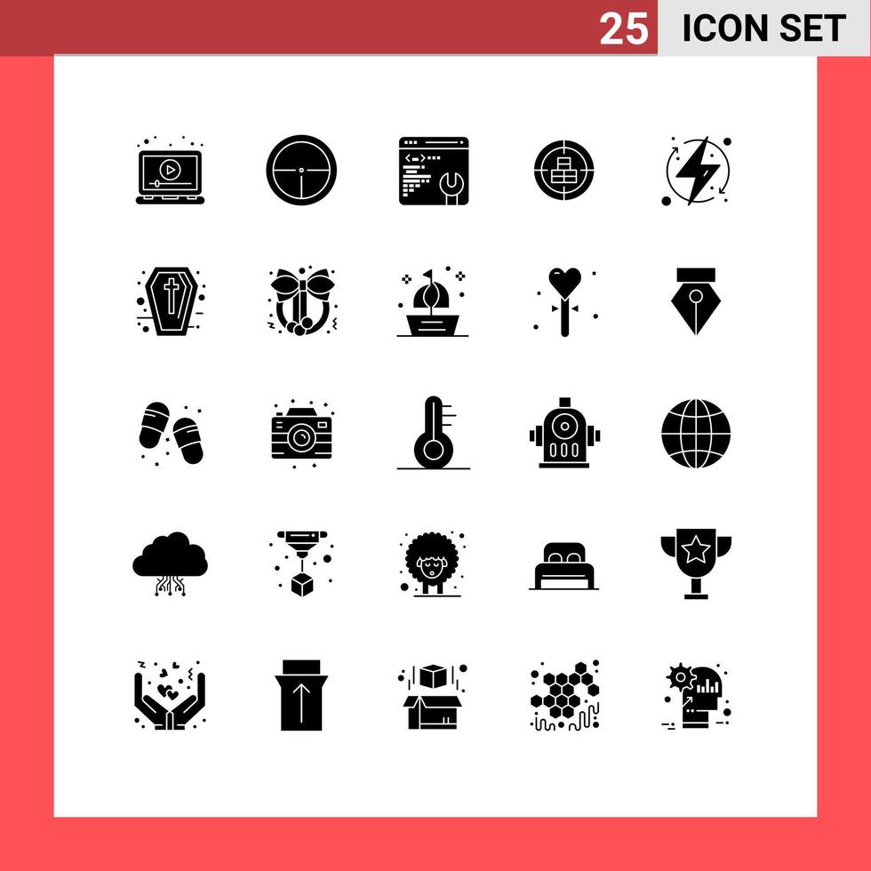 Gruppe von 25 soliden Glyphen Zeichen und Symbolen für bearbeitbare Vektordesign-Elemente vektor