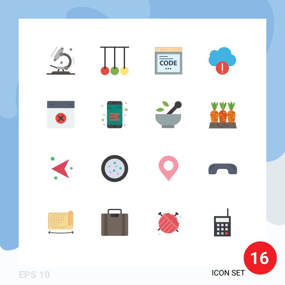 flacher farbsatz der mobilen schnittstelle mit 16 piktogrammen des layouts abbrechen browserdatenwarnung editierbares paket kreativer vektordesignelemente vektor