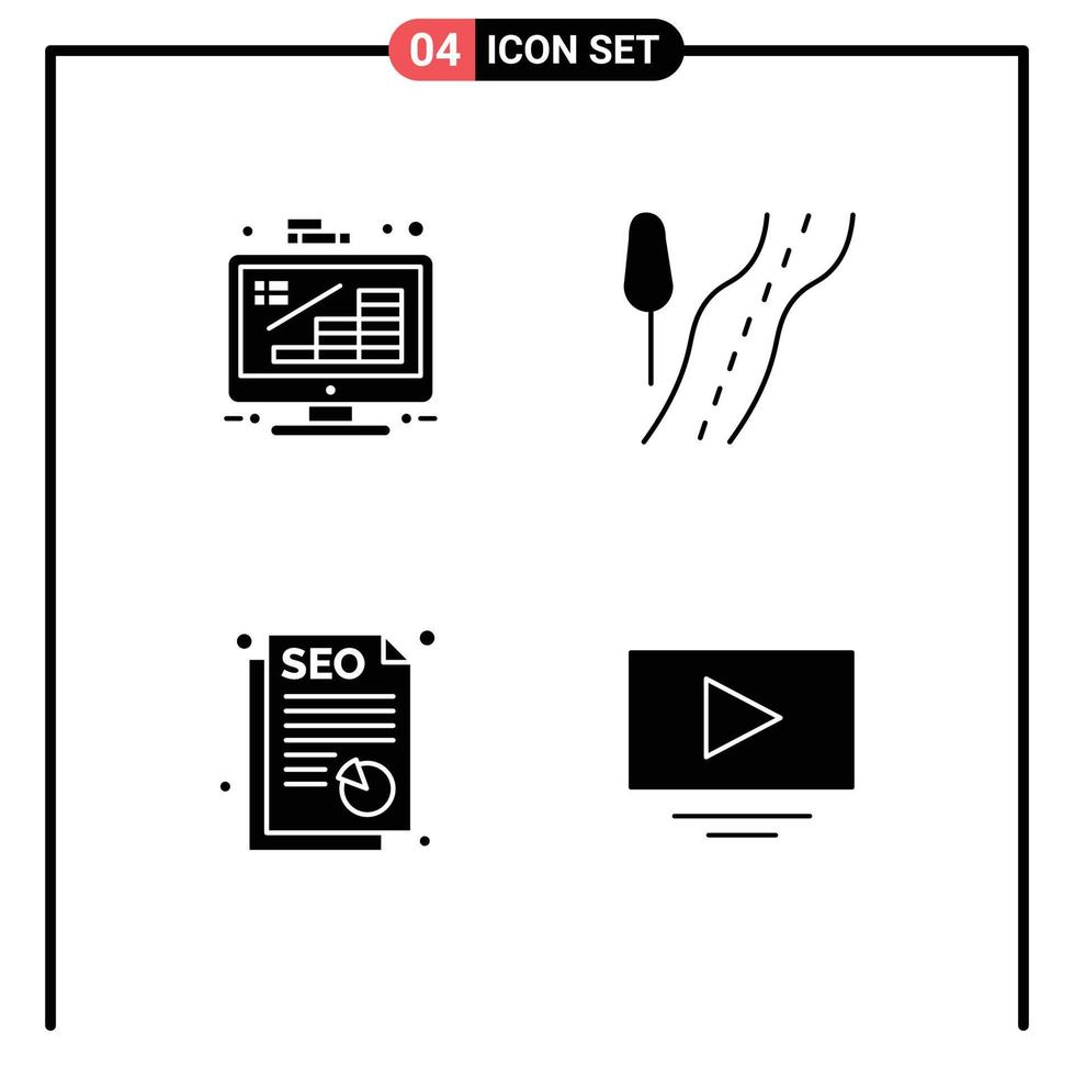 4 universelle solide Glyphen für Web- und mobile Anwendungen Business SEO Growth Route Video editierbare Vektordesign-Elemente vektor