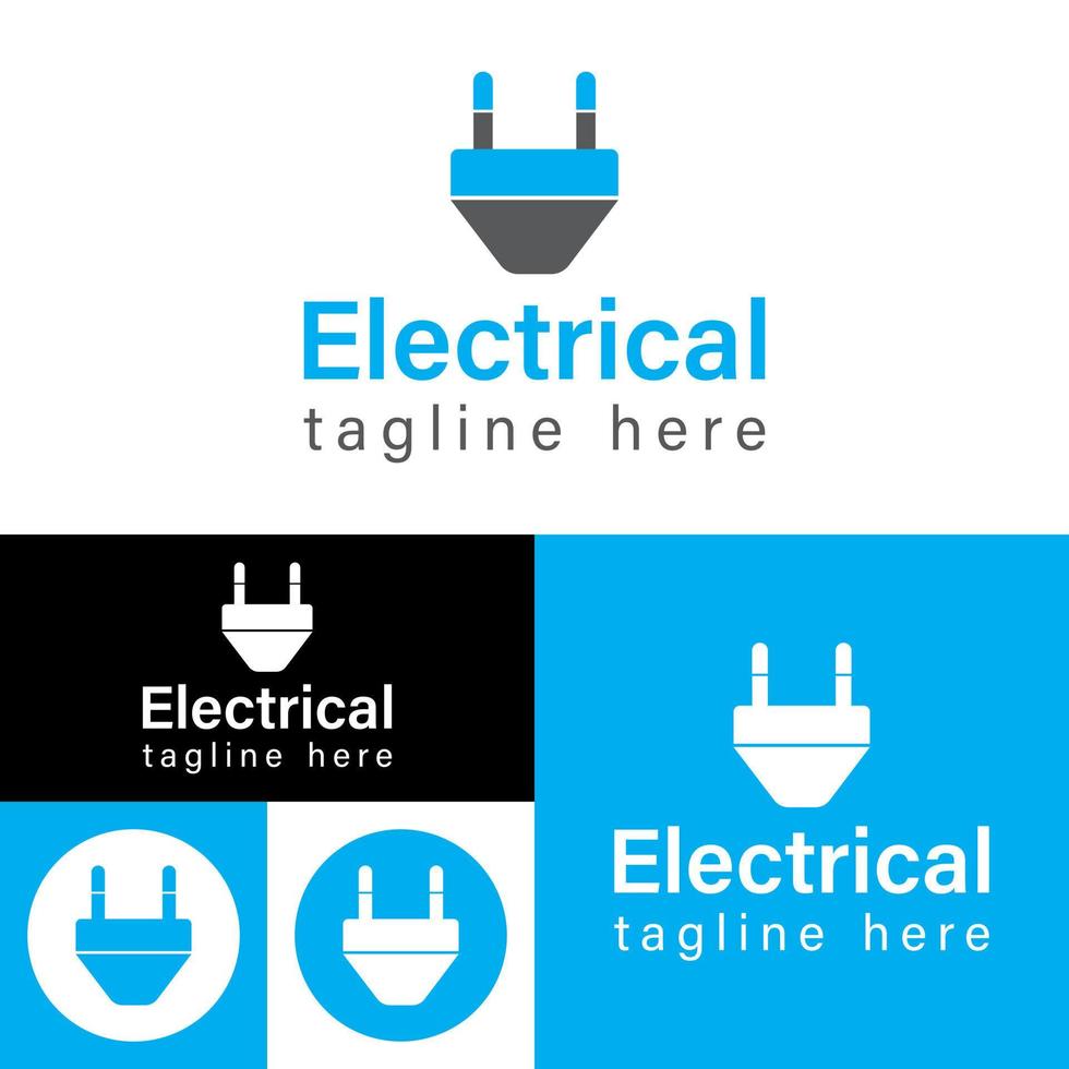 minimales elektrisches logo.modernes elektrisches steckerlogo.blaue, schwarz-weiße vektorillustration. vektor