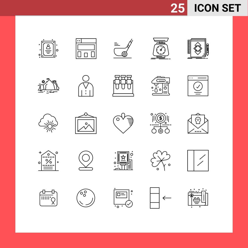 25 universelle Linien für Web- und mobile Anwendungen Werkzeug Volumen Kugelwaagen massenbearbeitbare Vektordesign-Elemente vektor
