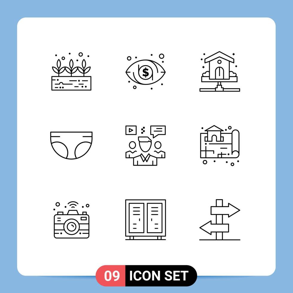 9 kreativ ikoner modern tecken och symboler av video diskussion VVS användare barn redigerbar vektor design element