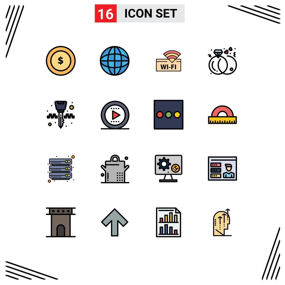 uppsättning av 16 modern ui ikoner symboler tecken för nyckel kedja Utrustning wiFi ringar engagemang redigerbar kreativ vektor design element