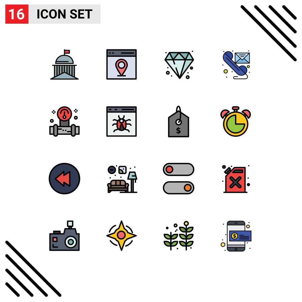 piktogram uppsättning av 16 enkel platt Färg fylld rader av manometer skicka användare telefon e-post redigerbar kreativ vektor design element