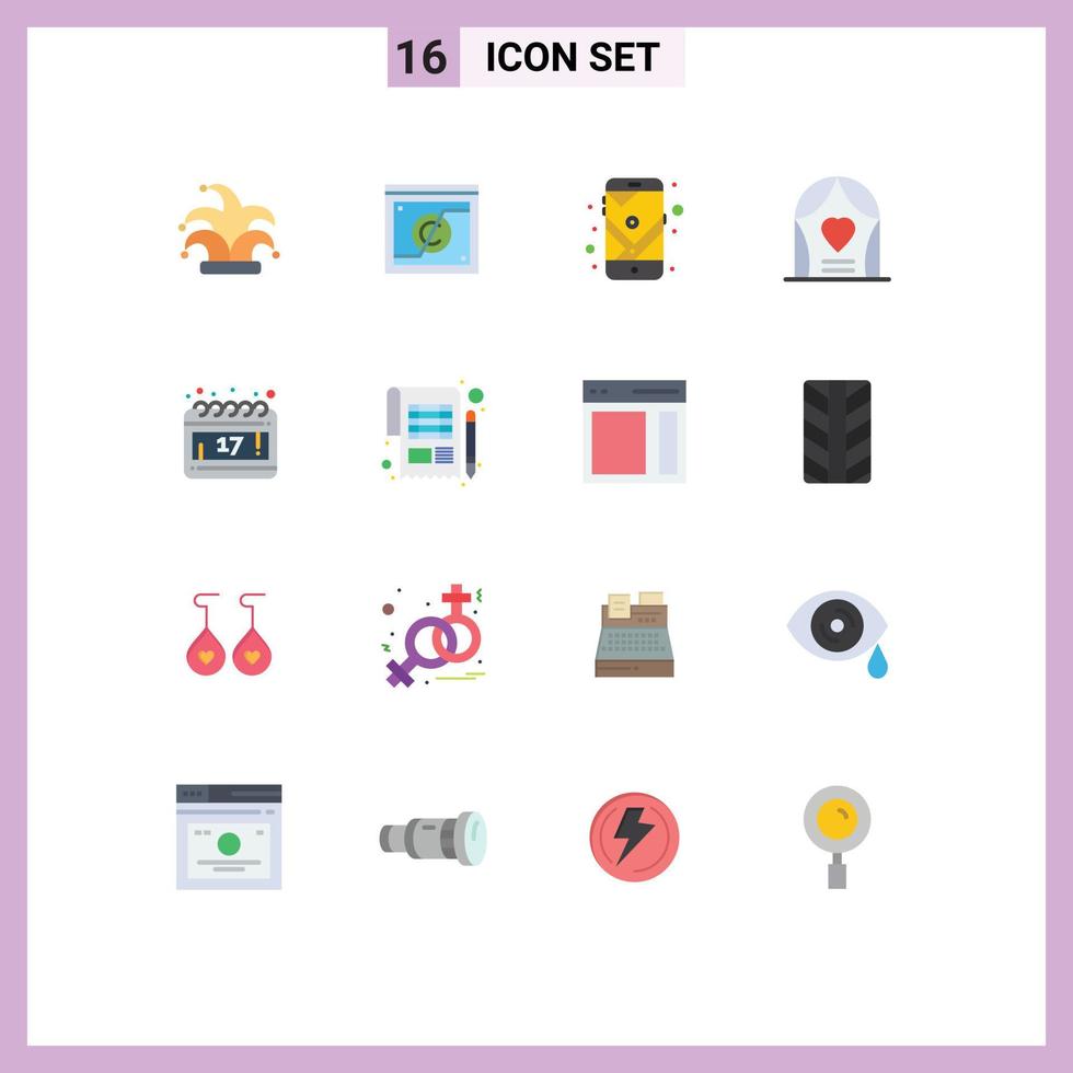 uppsättning av 16 kommersiell platt färger packa för kalender kärlek lag firande rutt redigerbar packa av kreativ vektor design element