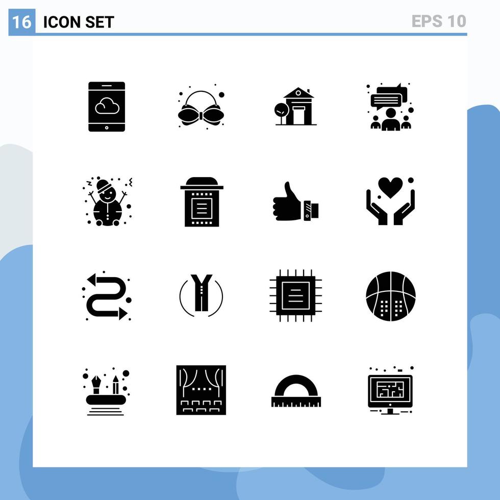 16 solides Glyphenkonzept für mobile Websites und Apps Feier Schneehaus Mann trifft editierbare Vektordesign-Elemente vektor
