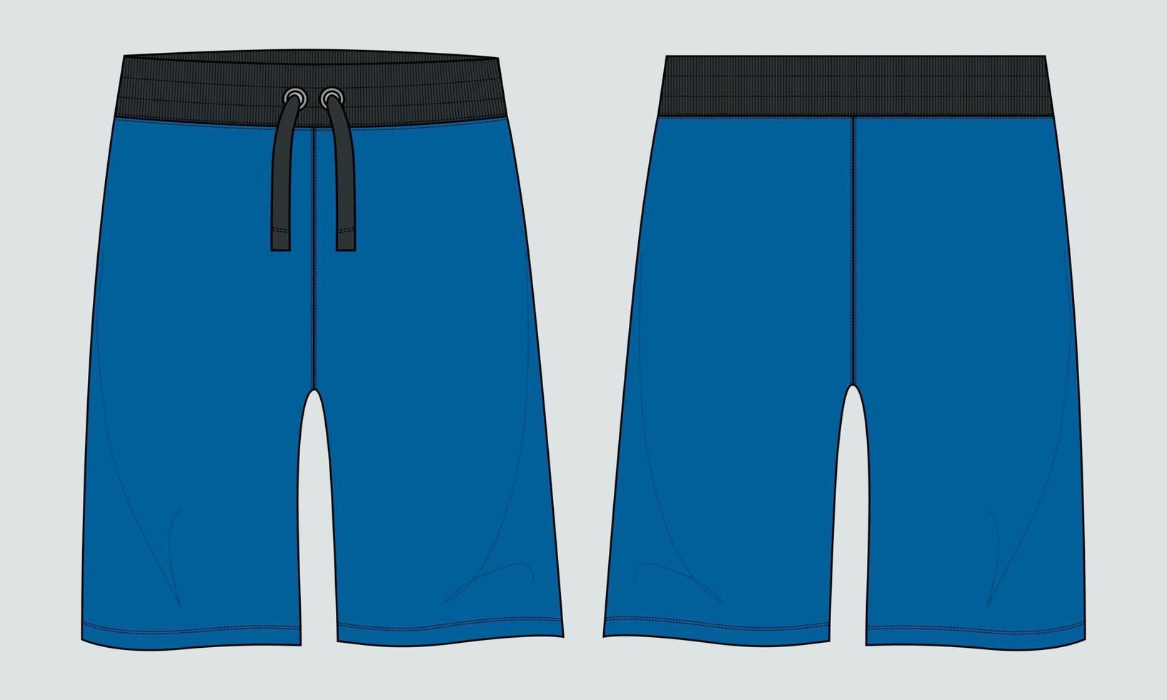 jungen schweiß shorts hose technische zeichnung mode flache skizze vektor illustration vorlage vorder- und rückansichten.