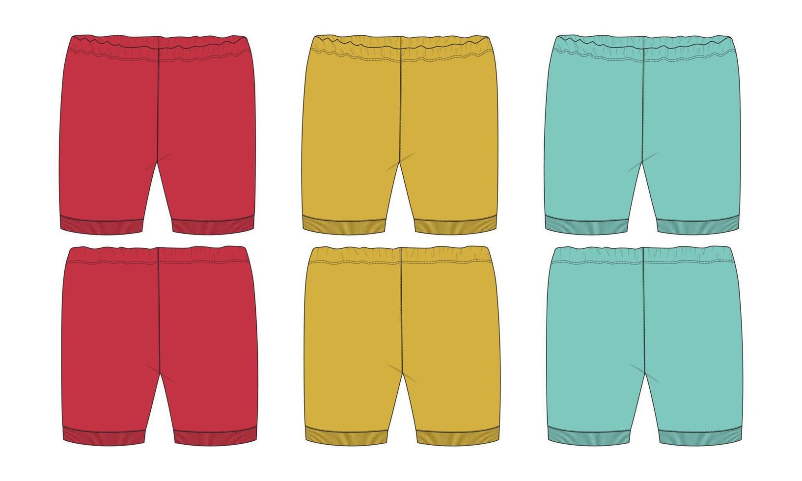 jungen schweiß shorts hose technische zeichnung mode flache skizze vektor illustration vorlage vorder- und rückansichten.