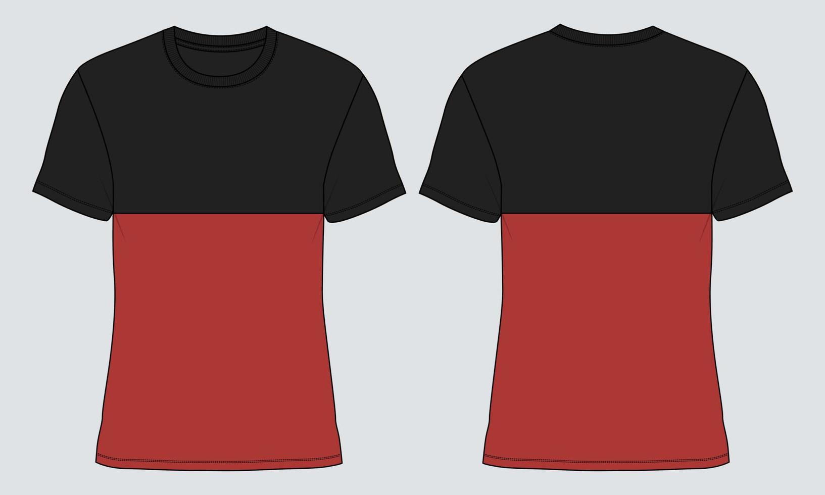 Regular Fit Kurzarm T-Shirt technische Mode flache Skizze Vektor Illustration Vorlage Vorder- und Rückansicht.