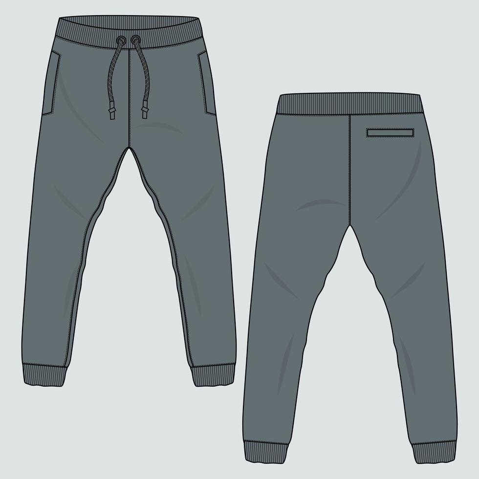 Fleece-Baumwollstoff Jogger Jogginghose technische Mode flache Skizze Vektor Illustration Vorlage Vorder-, Rückansichten.