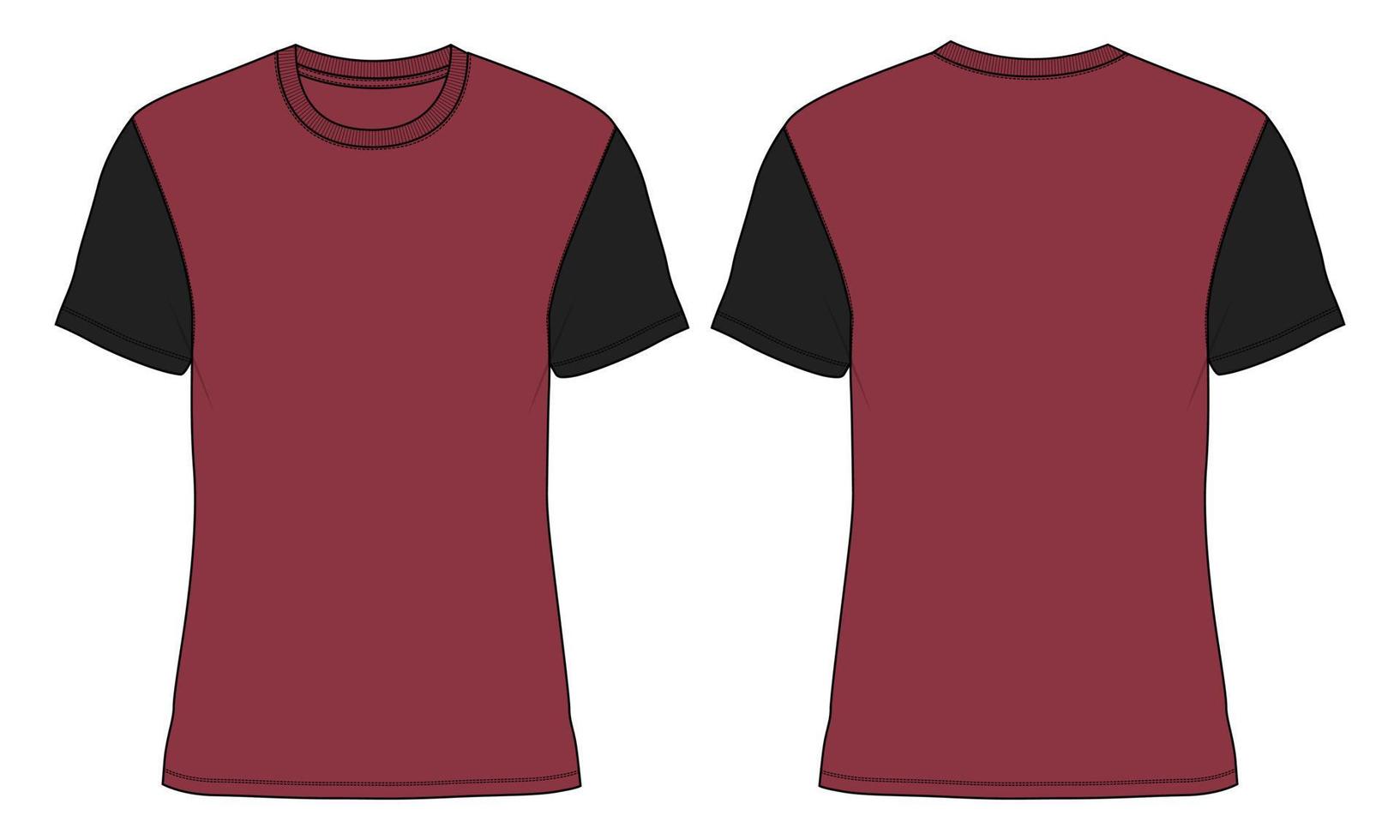 Regular Fit Kurzarm T-Shirt technische Mode flache Skizze Vektor Illustration Vorlage Vorder- und Rückansicht.