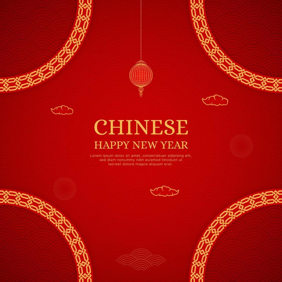 kinesisk Lycklig ny år röd bakgrund design med kinesisk mönster borstar grekisk gräns och lykta vektor