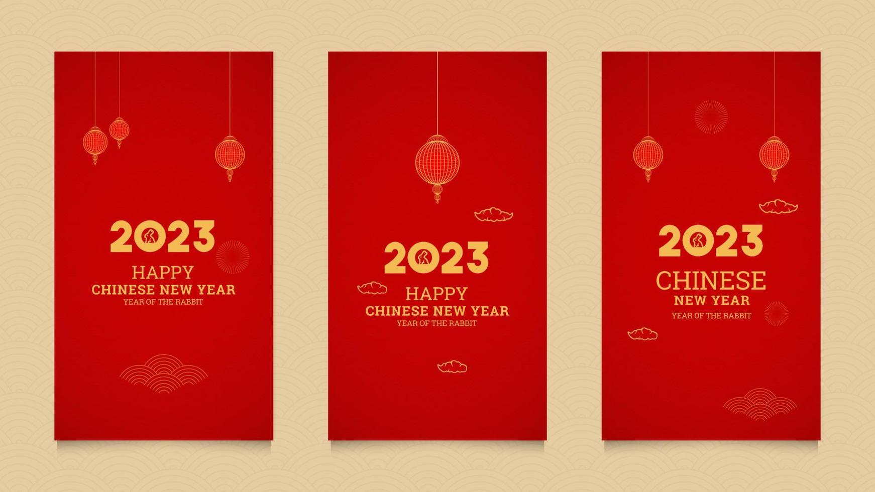 Lycklig kinesisk ny år 2023 år av de kanin realistisk social media berättelser samling mall vektor