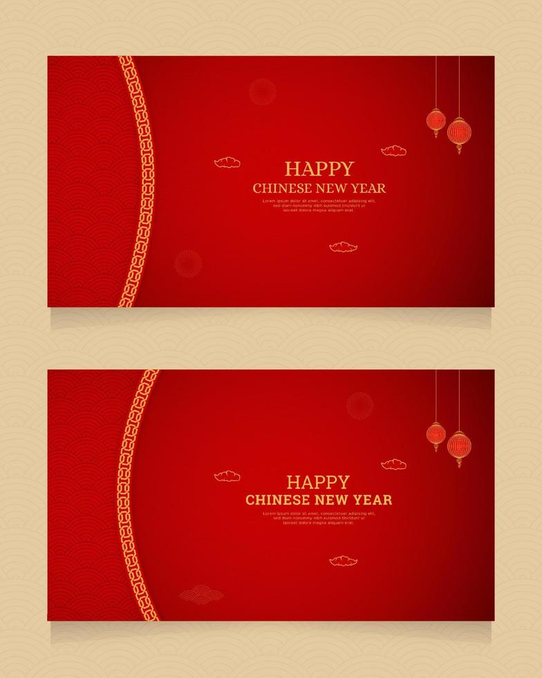 Lycklig kinesisk ny år röd bakgrund design med kinesisk mönster borstar gräns och lyktor vektor