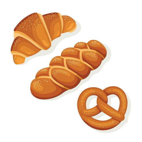Croissant. Challah, Brezel-Brot-Abbildung vektor