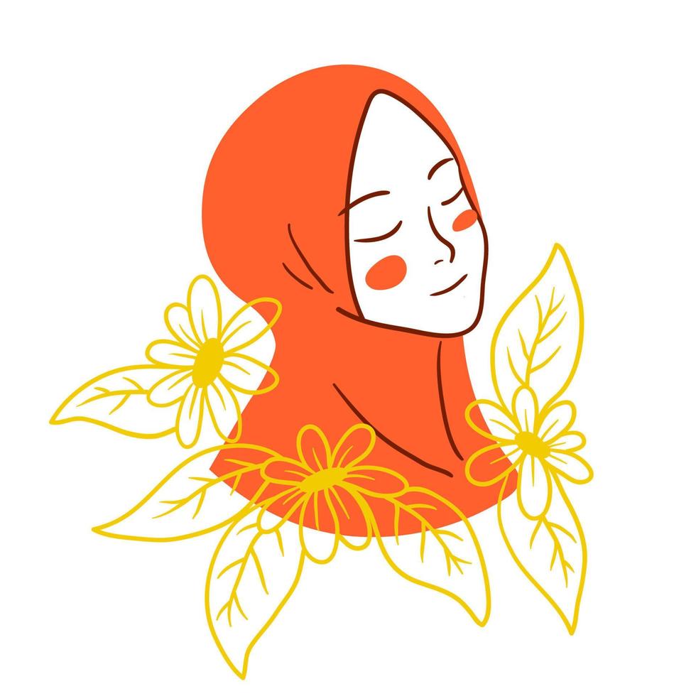 das schöne muslimische mädchen mit einem einfachen illustrationsdesign der blume vektor