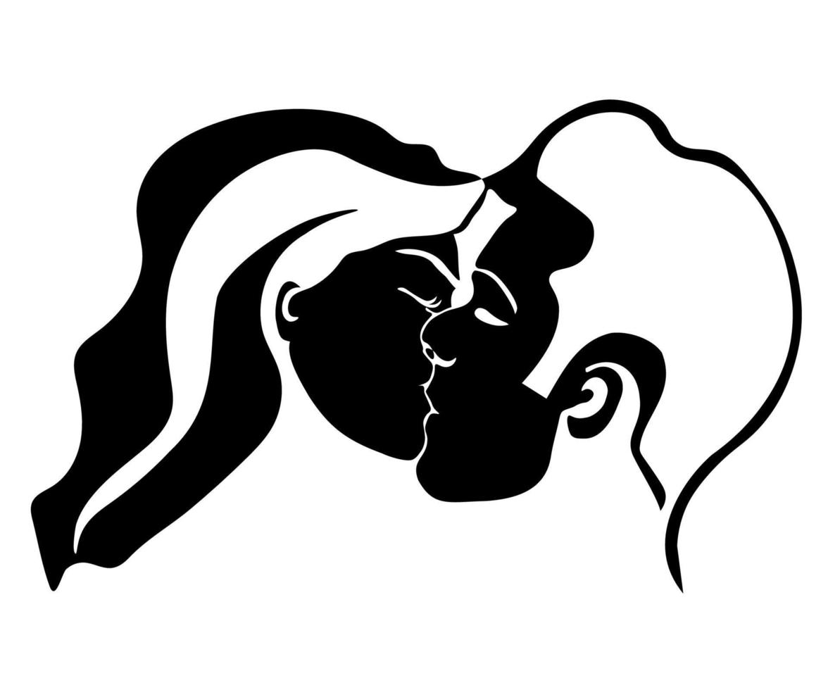 svart och vit logotyp av kärlek, bröllop, kyss mellan en man och en kvinna vektor