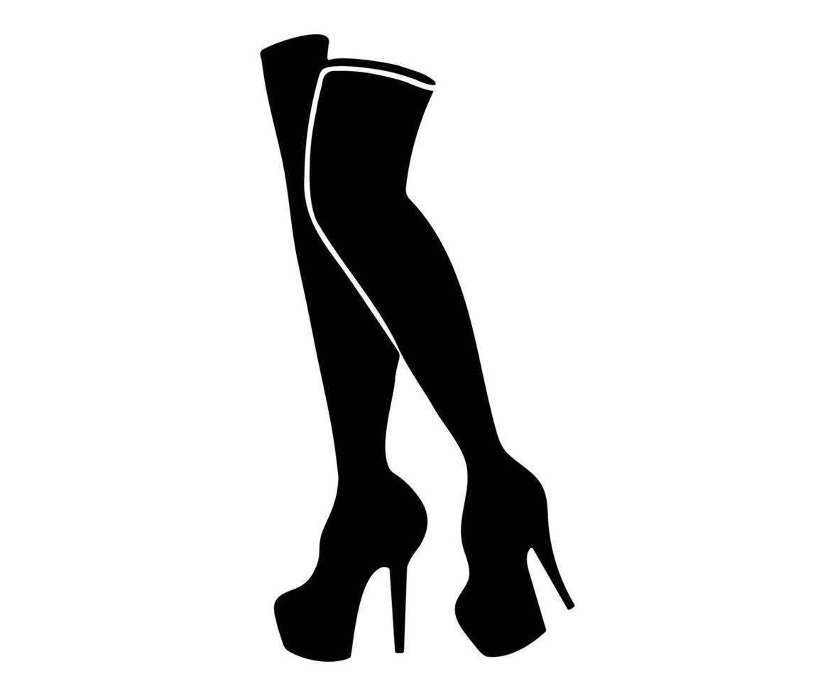 schwarz-weißes monochromes Logo von Damenfüßen in Schuhen mit sehr hohen Absätzen vektor