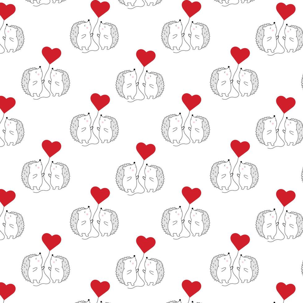 sömlös mönster igelkottar håll hjärtan ballong. för kort, kläder, tyg, textil, dekoration, inslagning papper present.valentine's dag. vektor illustration