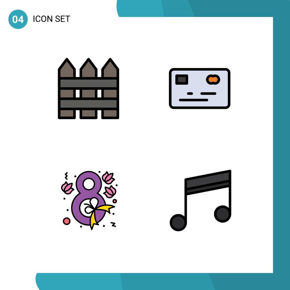 Stock Vector Icon Pack mit 4 Zeilenzeichen und Symbolen für Barrikadenblume Innengeldband editierbare Vektordesign-Elemente