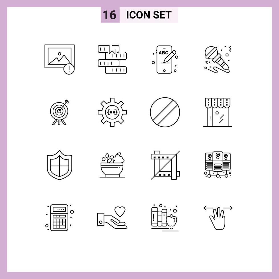 Mobile Interface Gliederungssatz von 16 Piktogrammen von Bogenschießinstrumenten Mobile Musikmikrofon editierbare Vektordesignelemente vektor