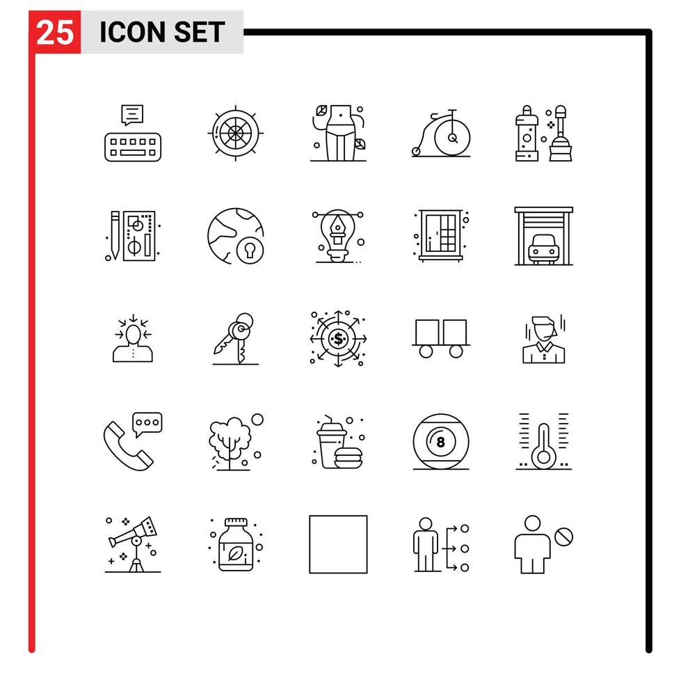 modern uppsättning av 25 rader och symboler sådan som rengöringsmedel fordon diet transport cykel redigerbar vektor design element
