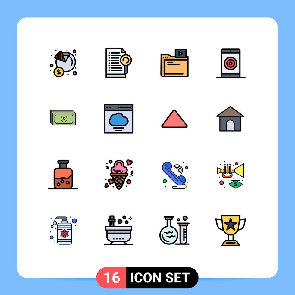 modern uppsättning av 16 platt Färg fylld rader pictograph av prestanda mobil server media media redigerbar kreativ vektor design element