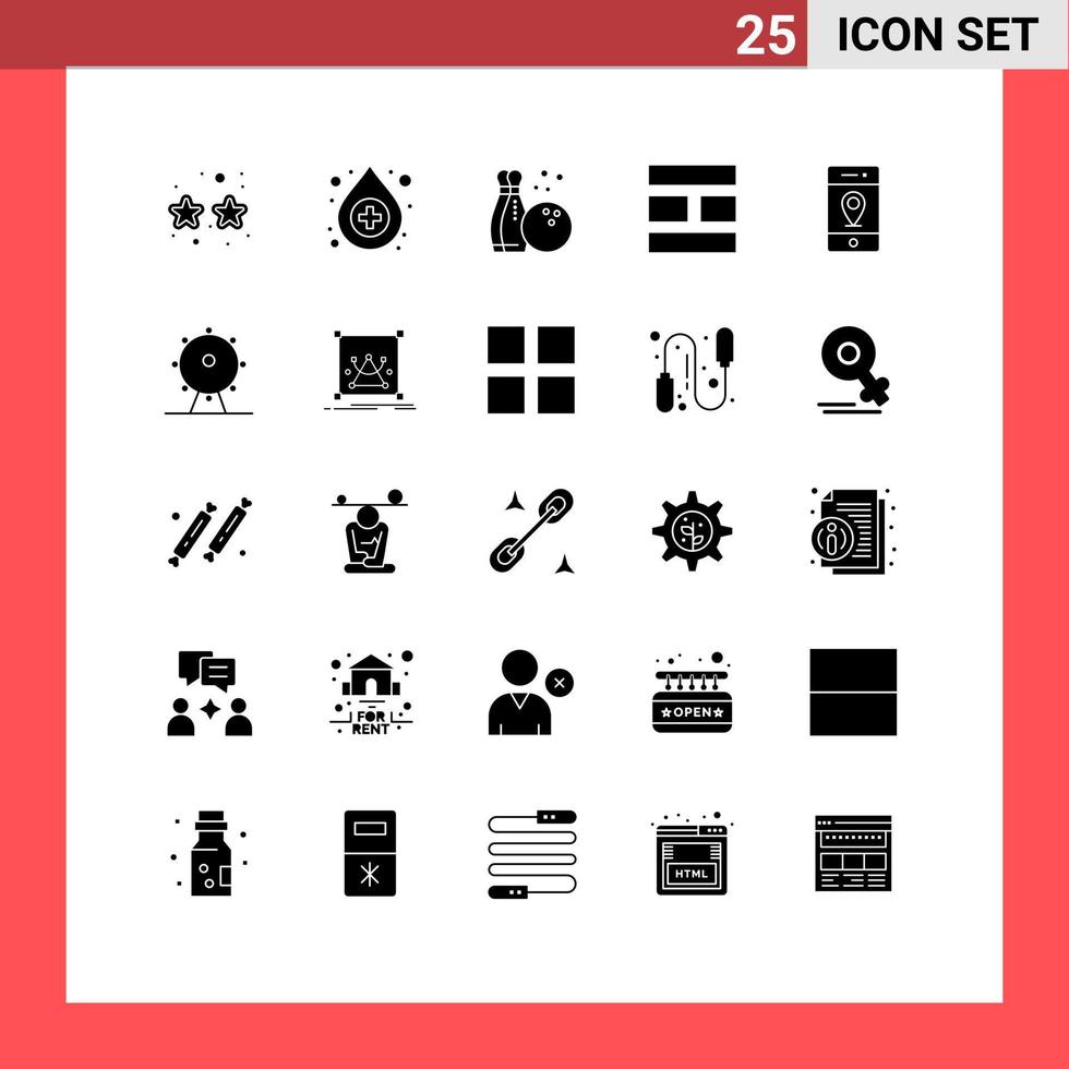 Stock Vector Icon Pack mit 25 Linienzeichen und Symbolen für Schilder Karte Hobbys Standort Bild editierbare Vektordesign-Elemente
