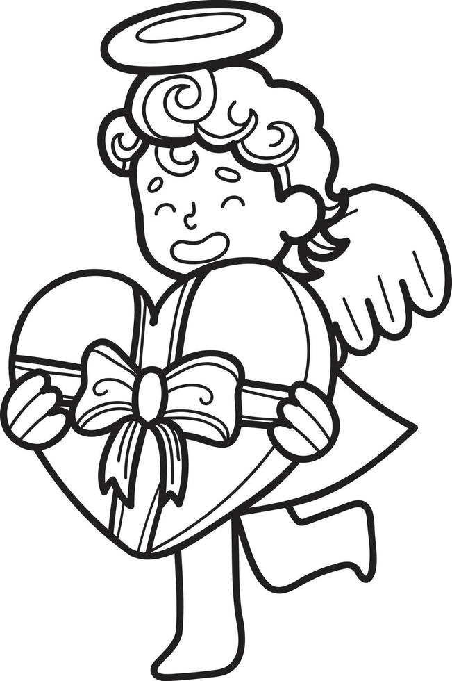 hand dragen cupid med hjärta illustration vektor