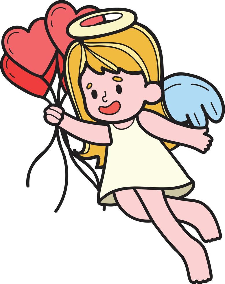 hand dragen cupid med hjärta ballonger illustration vektor