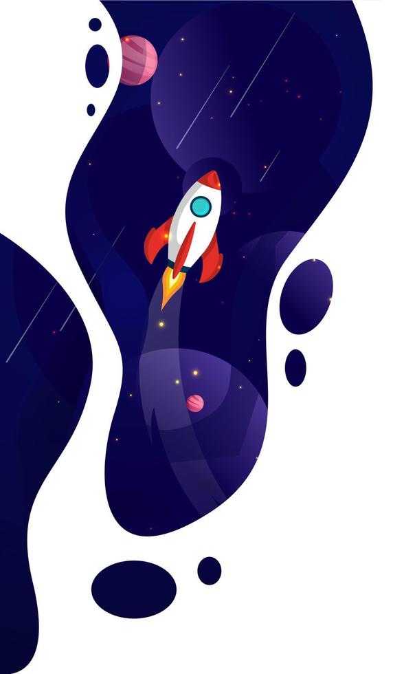 Weltraumthema der Galaxie. Rakete, Planet und Sterne im Kosmos. niedliche farbvorlage für website-seite, soziale medien und bannervektorillustration vektor