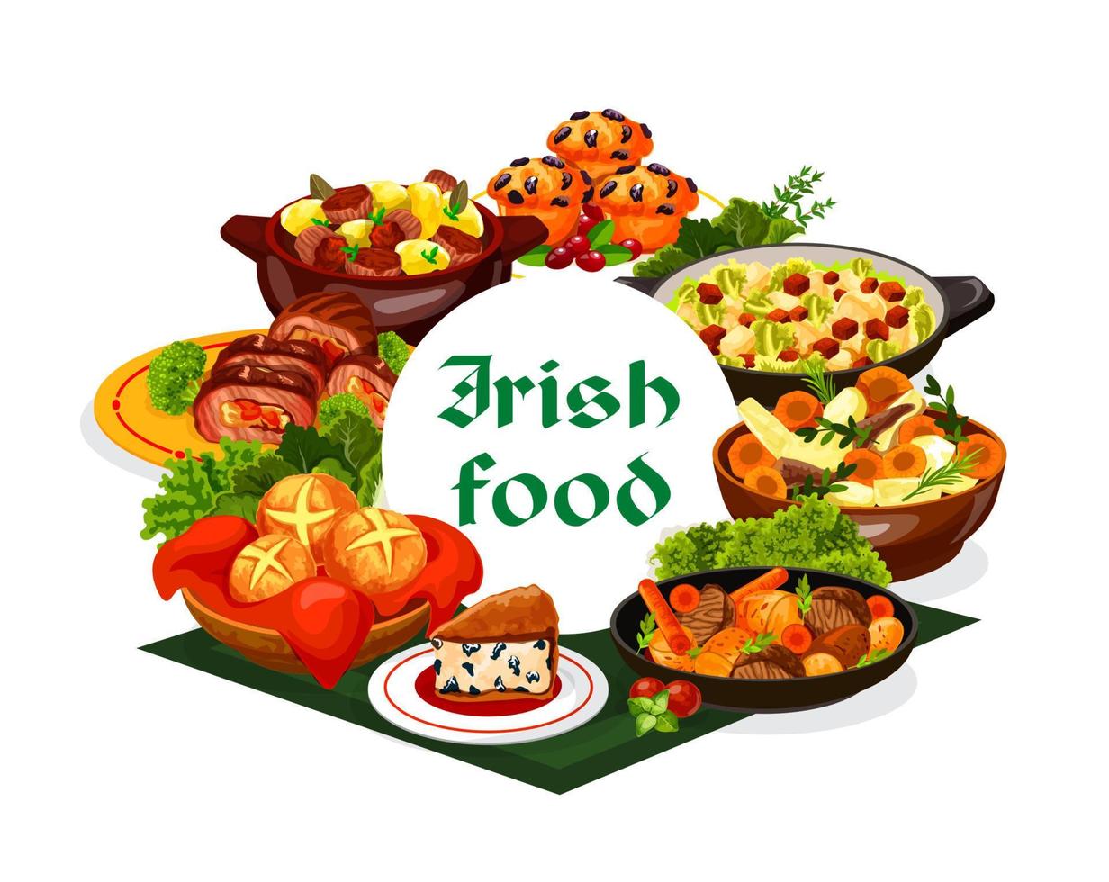 irländsk kök vegetabiliska kött maträtter med efterrätt vektor