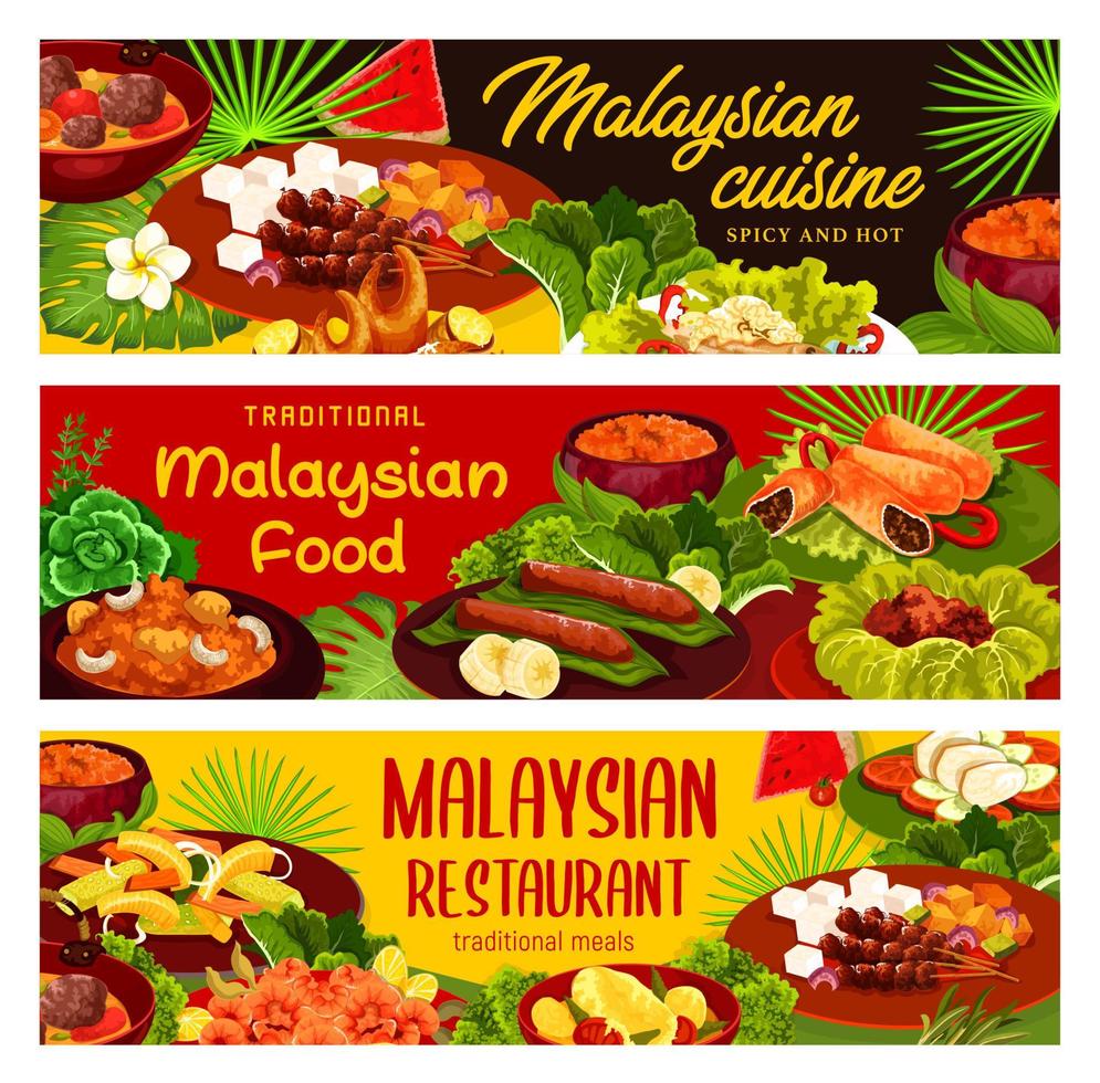 malaysiska restaurang exotisk måltider vektor banderoller
